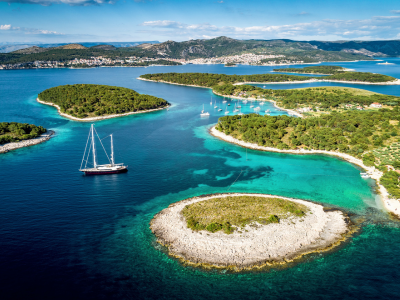 Paklinski Islands in Hvar Croatia. This is an amazing destination for a yacht wedding. Get married while sailing in the aqua waters between the islands.
